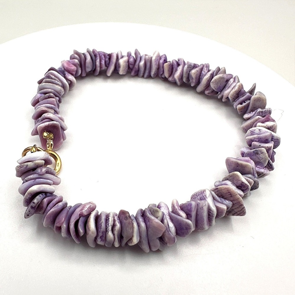 Vintage 90s‎ Purple Shell Chip Heishe Bracelet Gold Tone Boho Women's Jewelry